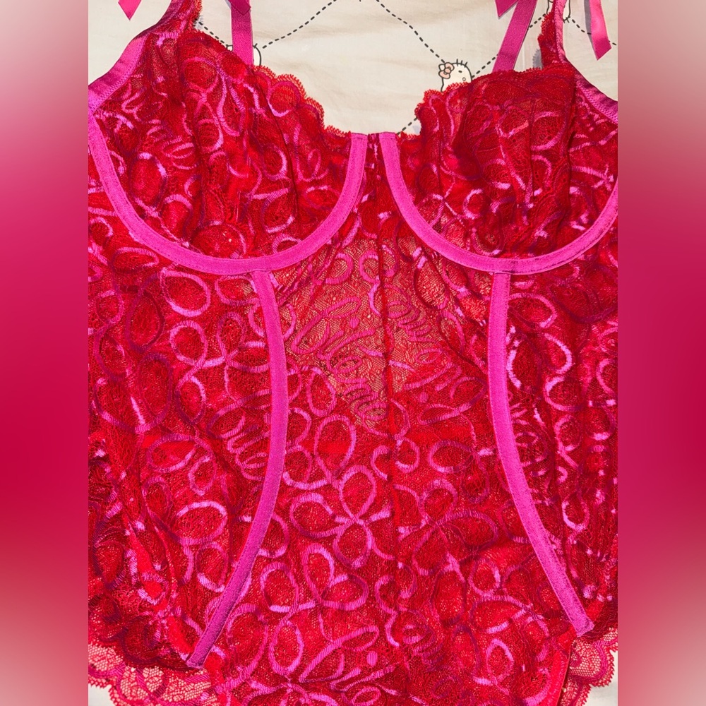 Savage X Fenty Red and Pink Lace Bodysuit - Picture 3 of 8